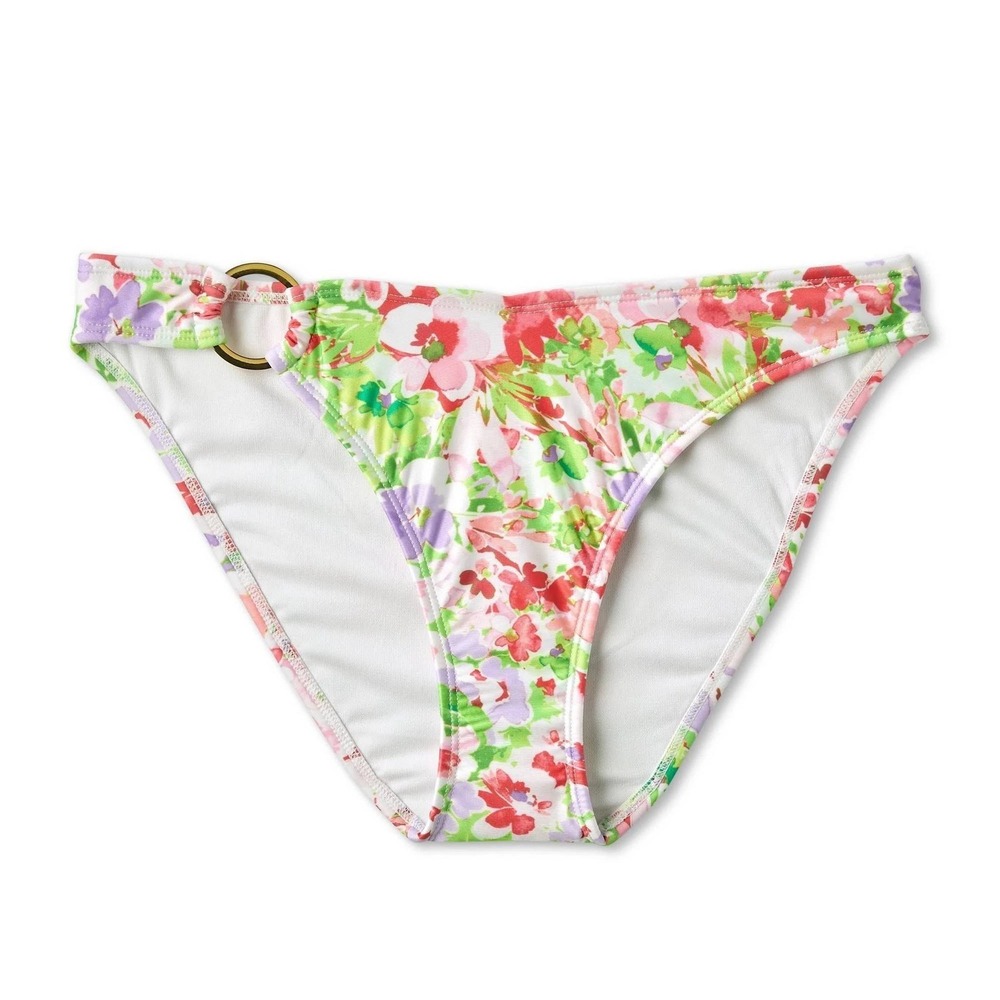 XL Shade & Shore swim bottom o'ring metallic detail pink purple red green floral